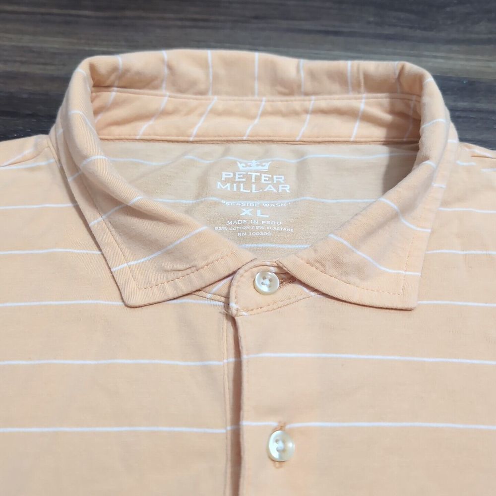 Peter Millar Seaside Wash Polo Shirt Men's XL Orange Cream‎ Striped Stretch 10G